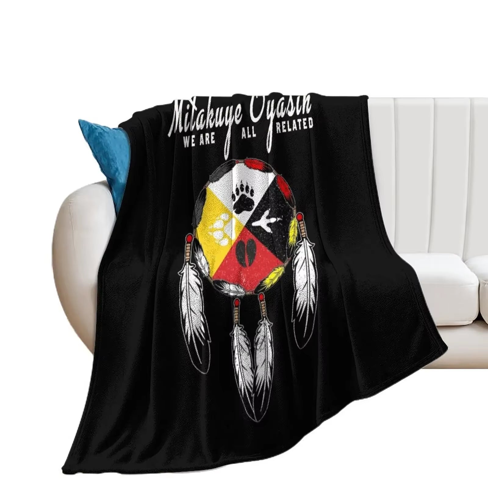 Native American Medicine Wheel - Spirit Animal Paws Mitakuye Oyasin Throw Blanket Designers Heavy Nap Flannel Fabric Blankets