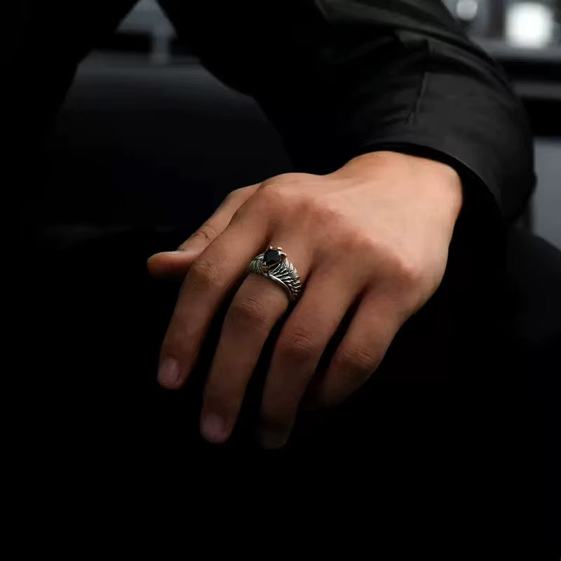 925 Sterling Silver Elegant Luxury Jewelry Black Zircon Eagle Adjustable Rings for Women Couple Accessories Jewellery Money 925
