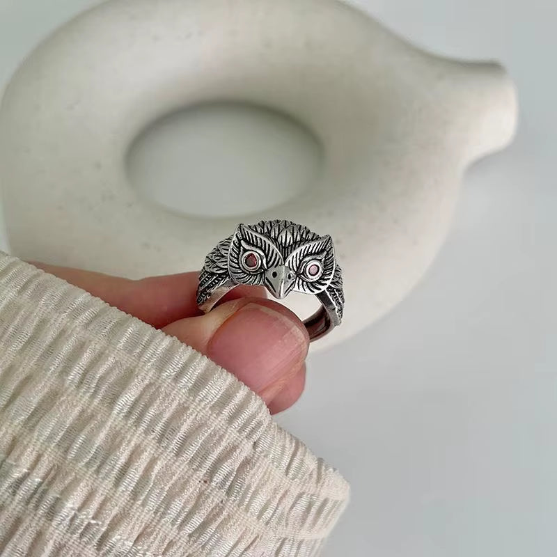 925 Sterling Silver Big Ring Finger Cute Owl Open Ring for Women Man Fashion Animal Rock Punk Fine Jewelry Circle