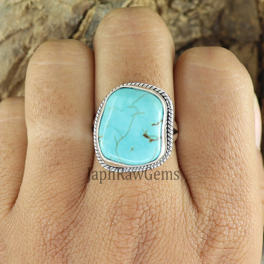 Raw Turquoise Ring, 925 Sterling Silver Ring, Bohemian Ring, Raw Large Stone Ring, Turquoise Ring, Chunky Turquoise Ring, Gift for Her