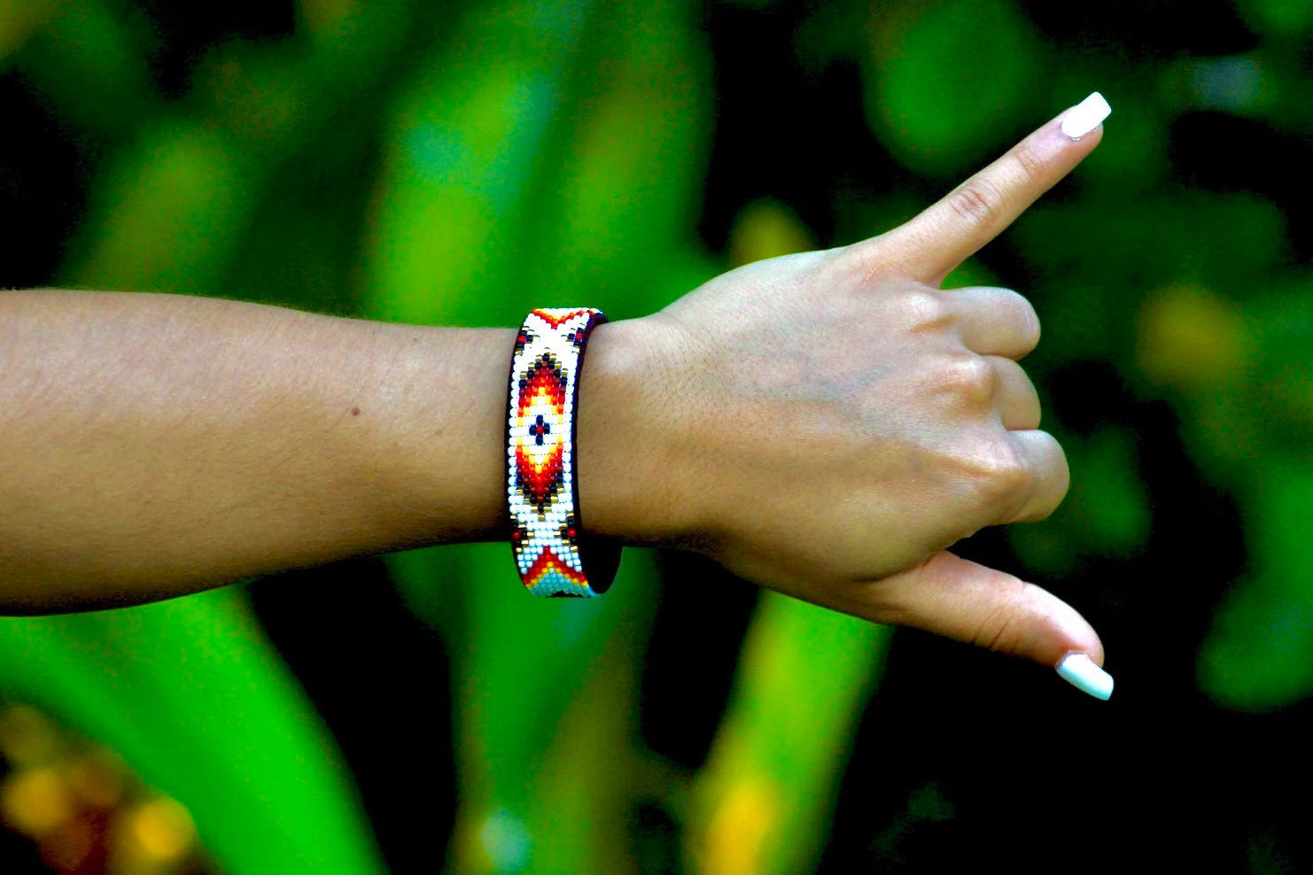 White Beaded Leather Cuff Bracelet: Native Made Jewelry Handcrafted by Indigenous Mayan Artisans