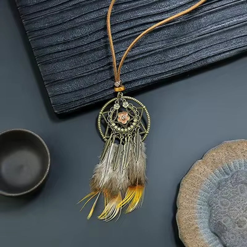 Women Bohemian Ethnic Long Chain Feather Dreamcatcher Skeleton Tassel Pendant Necklace Choker Boho Jewelry Accessories 2021 New