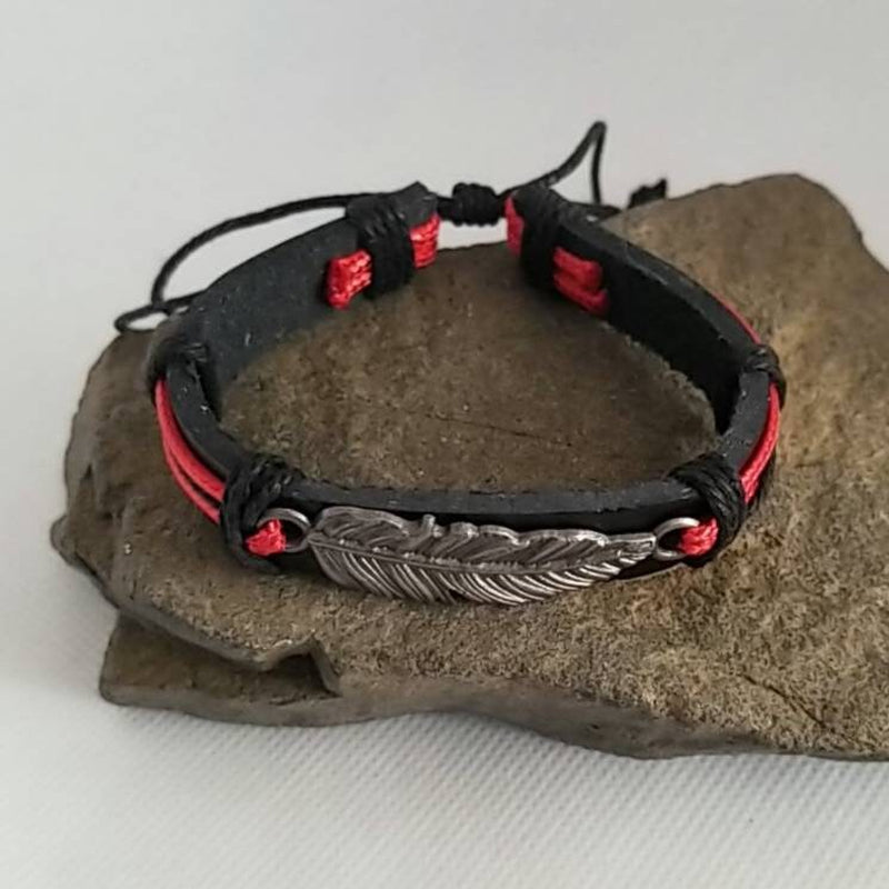 Feather Bracelet, Native American Jewelry, Bracelet for Him Her - Red