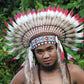 Indian Headdress Replica, White and Red Feathers Short Length