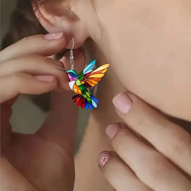 Colorful Hummingbird Stud Earrings for Women Fashion Cute Animal Dangle Earring Statement Jewelry Gifts