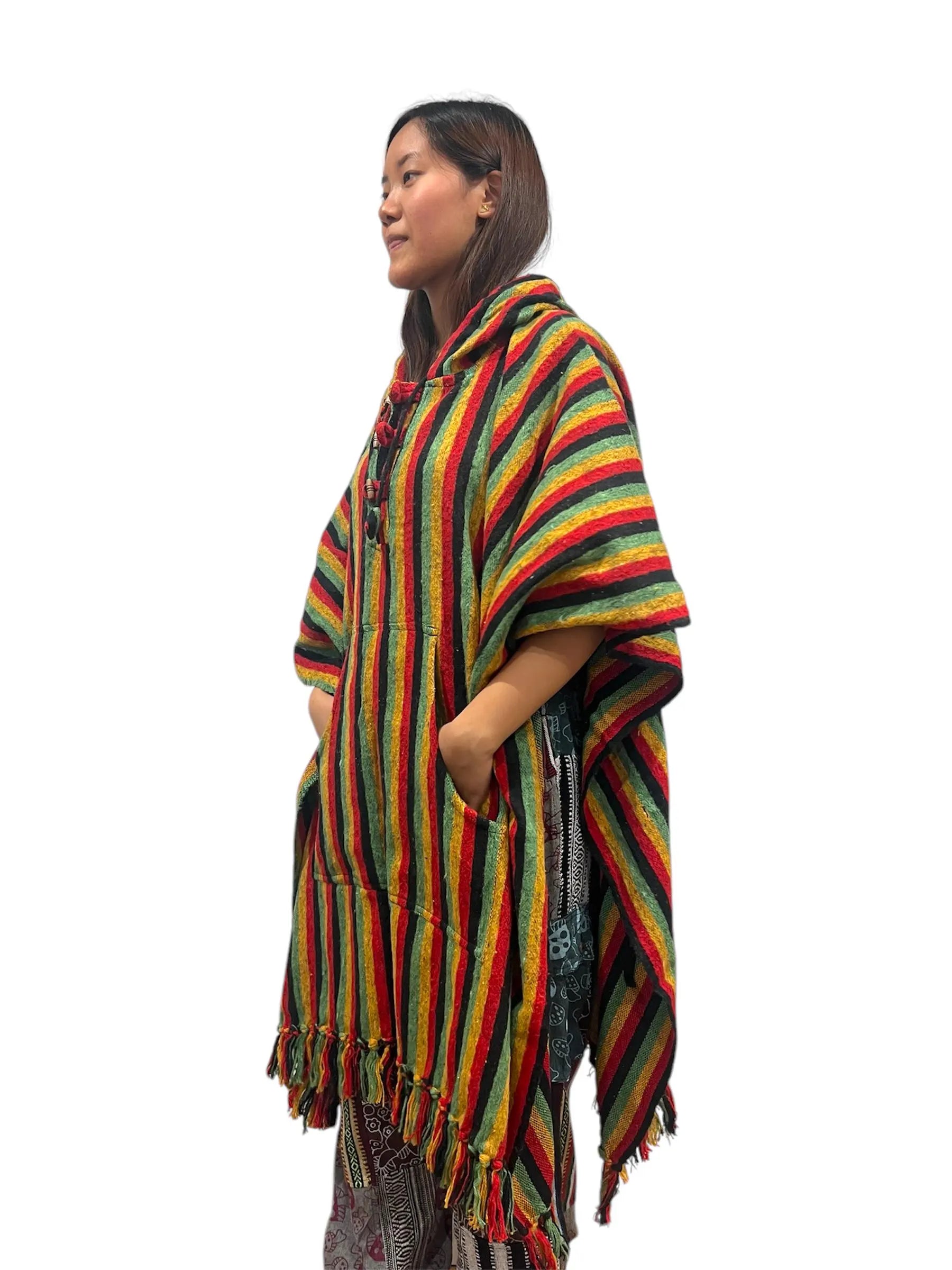 Heavy Cotton Hooded Hoodie Poncho | 100 Percent Cotton - Handmade in Nepal| One Size - Multicolor | Thick Breathable - Kangaroo Pockets
