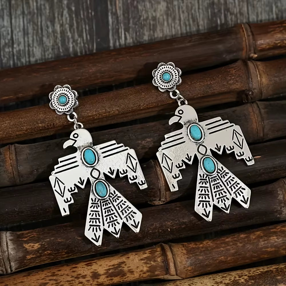Retro Bohemian Eagle Totem Turquoise Pendant Ladies' Earrings Perfect for Parties and Vacations