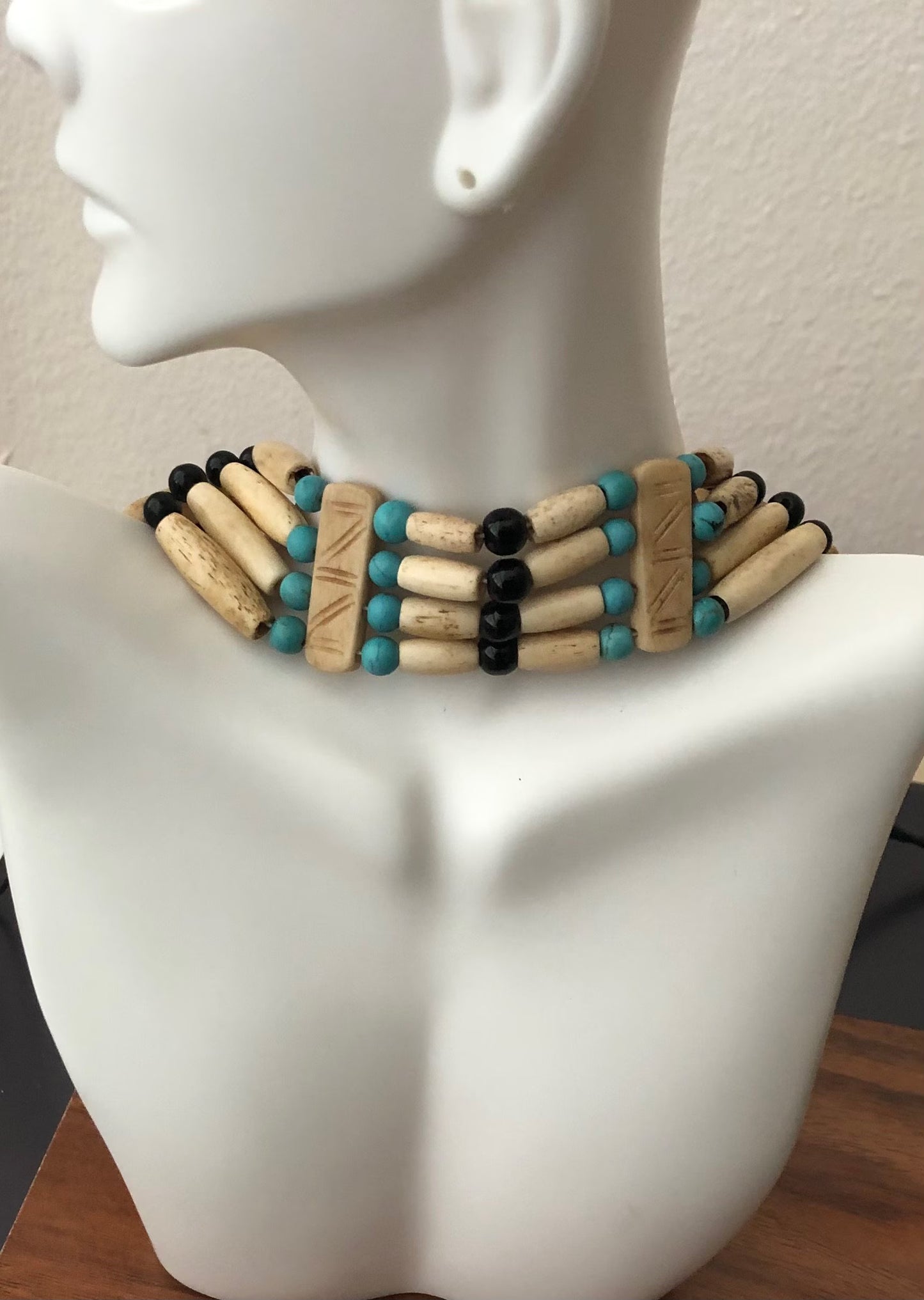 Native American Indian Style Buffalo Bone Bead Choker Tribal Necklace Jewelry