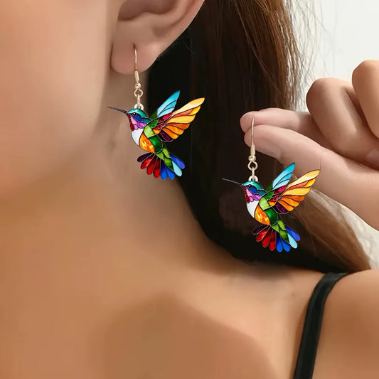 Colorful Hummingbird Stud Earrings for Women Fashion Cute Animal Dangle Earring Statement Jewelry Gifts