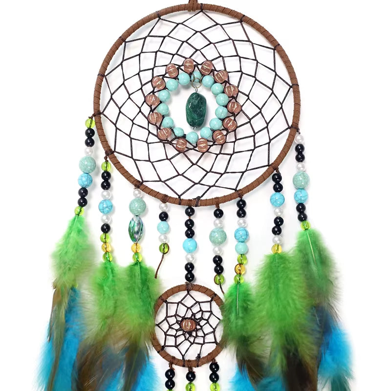 Creative Green Feathers Dream Catcher Eyes Stone Wind Chimes Home Decorations Wall Hanging Bedroom Pendants for Party Gifts
