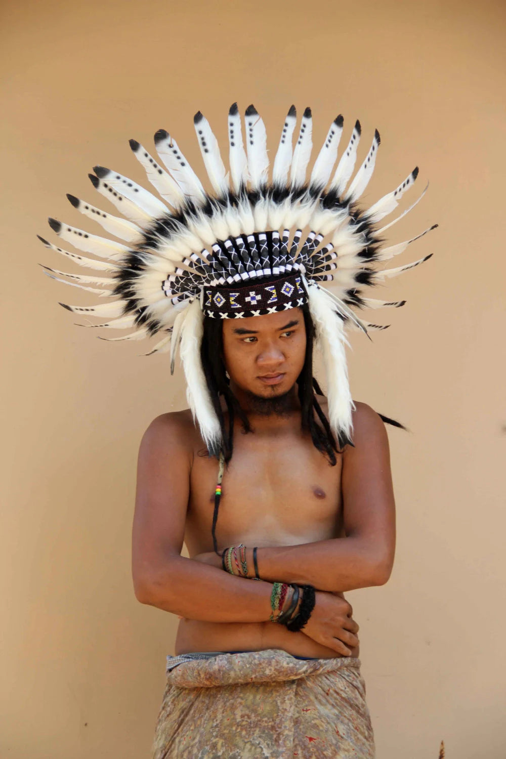 Indian Headdress Replica, Black and White, Short Length