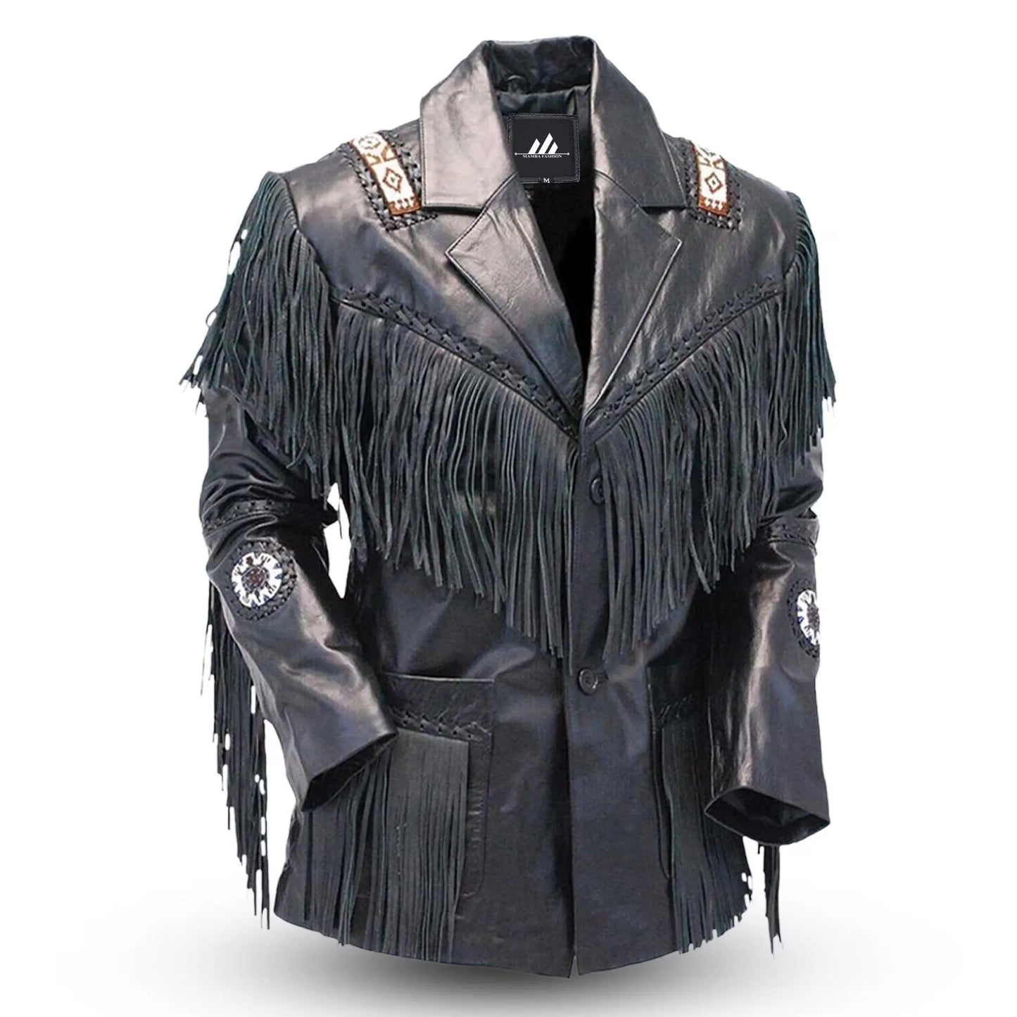 Western Cowhide Leather Jacket Traditional Vintage Buckskin Cowboy Fringe Jacket Coat Native American Style Leather Outfit Beads & Tassels