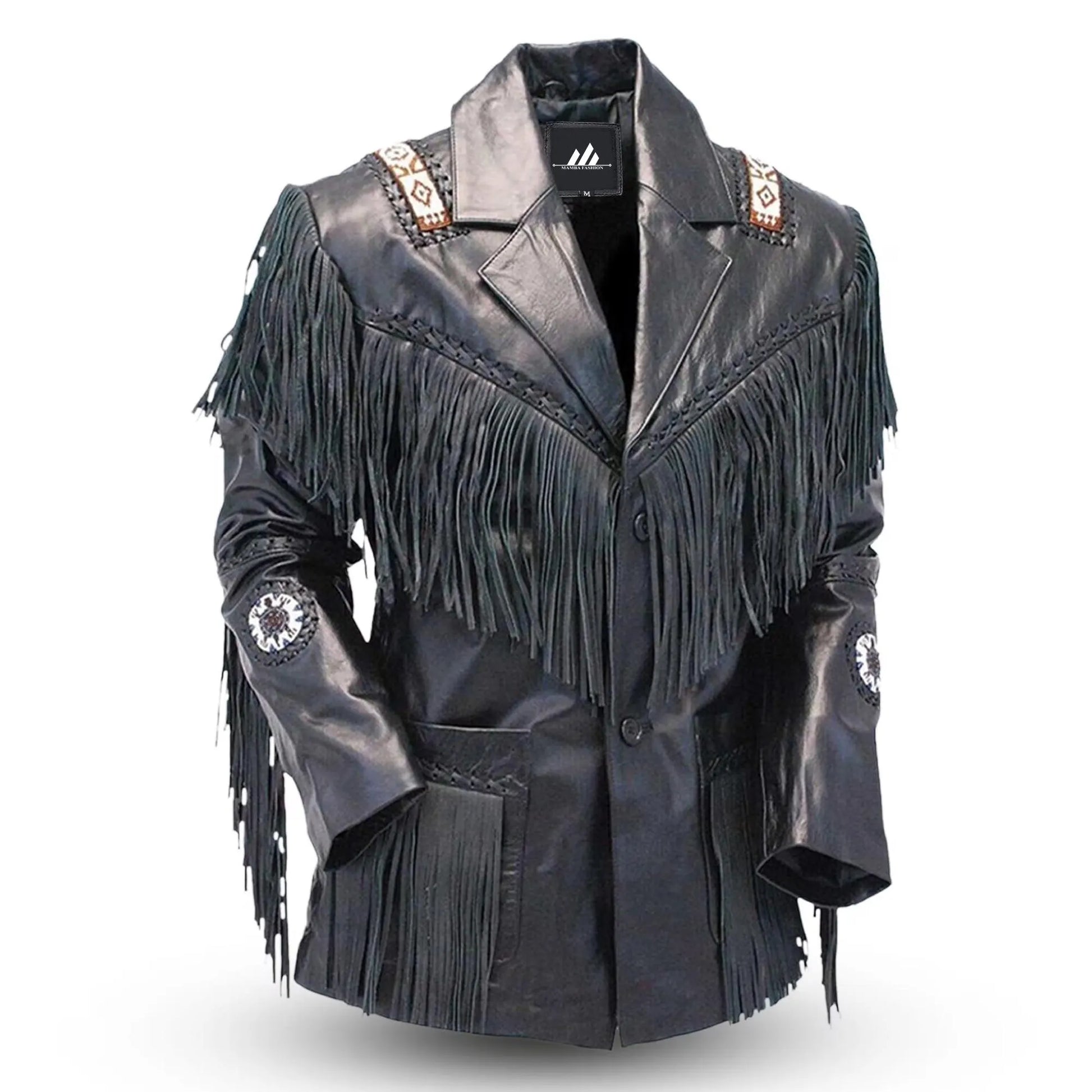 Western Cowhide Leather Jacket Traditional Vintage Buckskin Cowboy Fringe Jacket Coat Native American Style Leather Outfit Beads & Tassels