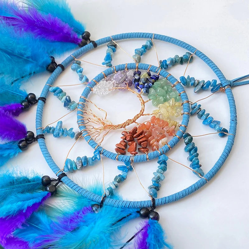 Dream Catcher Tree of Life Crystal Hand-Woven Feathers Wind Chimes Wall Hangings for Bedroom Creative Festival Gifts Home Decor