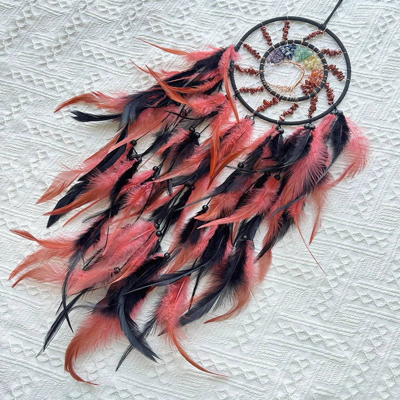 Dream Catcher Tree of Life Crystal Hand-Woven Feathers Wind Chimes Wall Hangings for Bedroom Creative Festival Gifts Home Decor