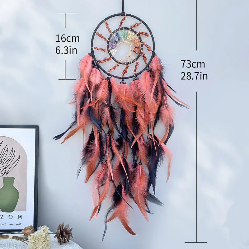 Dream Catcher Tree of Life Crystal Hand-Woven Feathers Wind Chimes Wall Hangings for Bedroom Creative Festival Gifts Home Decor