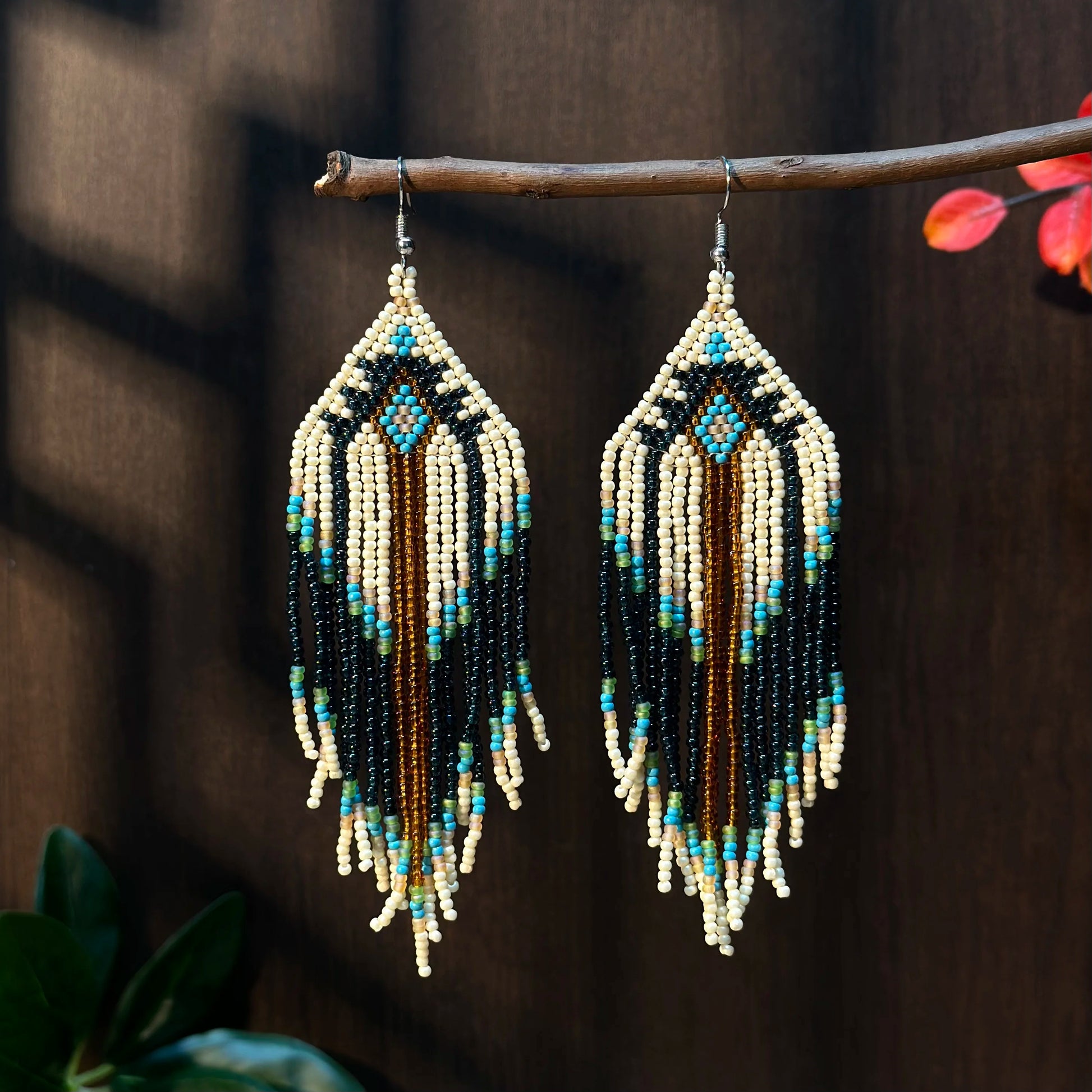 Bohemian Style Long Tassels, Handmade Beaded Earrings, Seed Beads, Geometric Shapes, Earrings, Gifts for Mothers