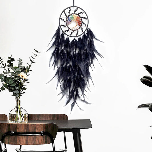 Dream Catcher Tree of Life Crystal Hand-Woven Feathers Wind Chimes Wall Hangings for Bedroom Creative Festival Gifts Home Decor