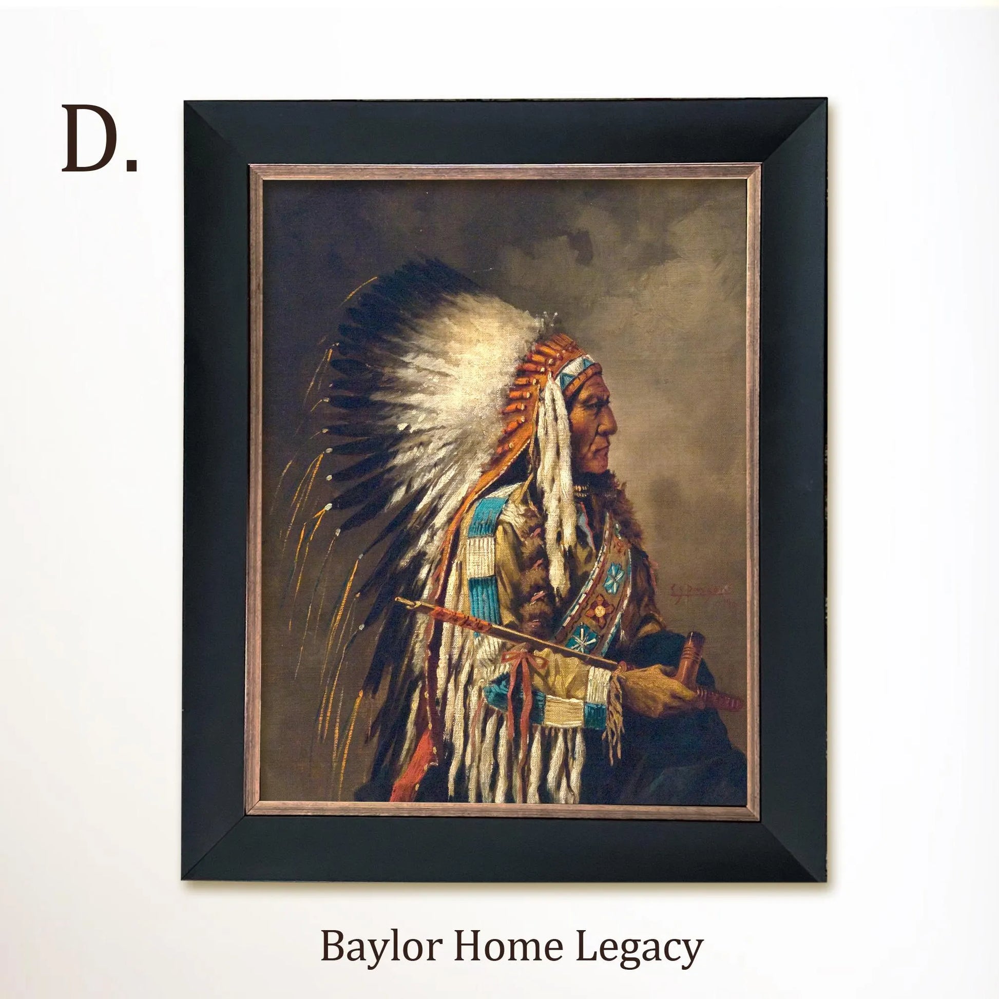 Framed Native American Oil Painting Print on Canvas, Indian Chief Canvas Art Print of Antique Painting, Framed Fine Art Native American Art