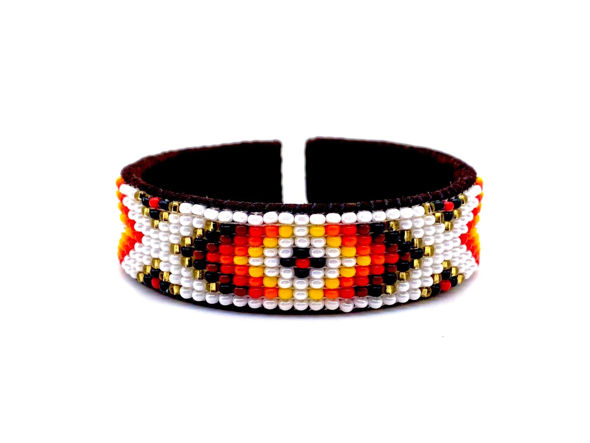 White Beaded Leather Cuff Bracelet: Native Made Jewelry Handcrafted by Indigenous Mayan Artisans
