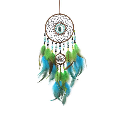 Creative Green Feathers Dream Catcher Eyes Stone Wind Chimes Home Decorations Wall Hanging Bedroom Pendants for Party Gifts