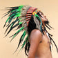 Green Feather Headdress: Short Native American Style Warbonnet
