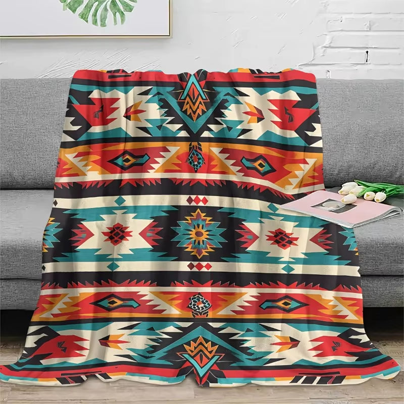 Ultra-Soft Polyester Quilt Blanket Native American-Inspired Southwest Pattern All-Season Throw for Couch or Bed Decorative Cover