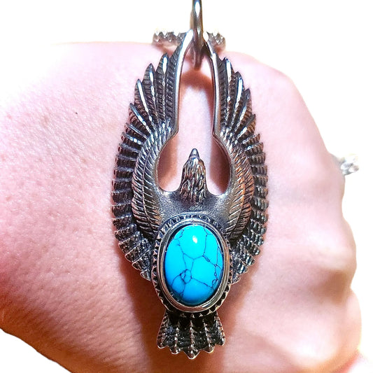 Turquoise Eagle Necklace, Eagle Pendant Necklace, Thunderbird Necklace, Stainless Steel Necklace, Birthday Gift, Turquoise Jewelry