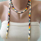 Native Style Thin Rope Necklace, Ethnic Crochet Bead Jewelry, Traditional Colors
