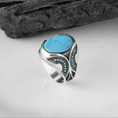Fashionable Retro Turquoise Men'S Business Ring