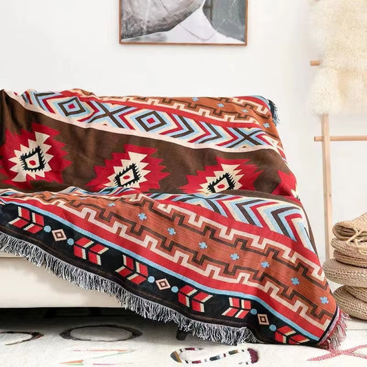 Bohemian Plaid Blanket for Sofa Bed Decorative Blankets Outdoor Camping Picnic Blanket Boho Sofa Cover Throw Blanket with Tassel