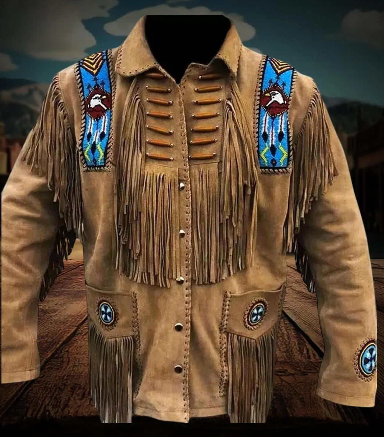 Handmade Beaded Leather Fringe Jacket, Native American Leather Fringe Jacket with Indian Beads, Cowboy Outfit, Western Wear, Old West Outfit