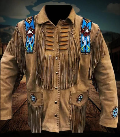 Handmade Beaded Leather Fringe Jacket, Native American Leather Fringe Jacket with Indian Beads, Cowboy Outfit, Western Wear, Old West Outfit