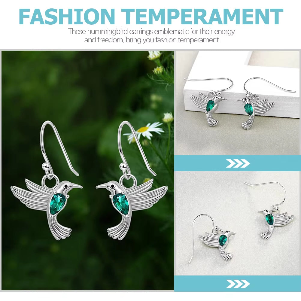 Hummingbird Earrings the Gift Gifts Dangle for Women Statement Fashion Zircon 925 Sterling Silver