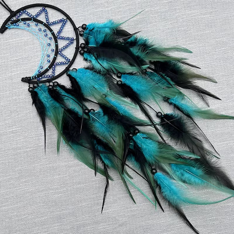 Indian Moon Dreamcatcher Wind Chimes Hand-Woven Feather Room Wall Hanging Ornament Creative Car Pendant Birthday Gift Home Decor
