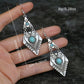 Vintage Bohemian Creative Geometric Rhombus Synthetic Turquoise Handmade Earrings, Alloy Female Wedding Couple Holiday Jewelry