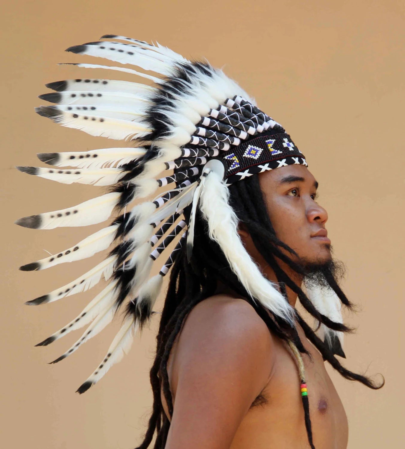 Indian Headdress Replica, Black and White, Short Length