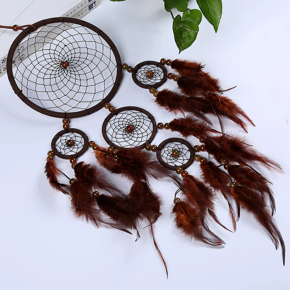 Dream Catchers Retro Deep Coffee 5 Ring Dream Catchers Home Decoration Indian Style Dreamcatcher Wall Hanging Ornament Gift 2025