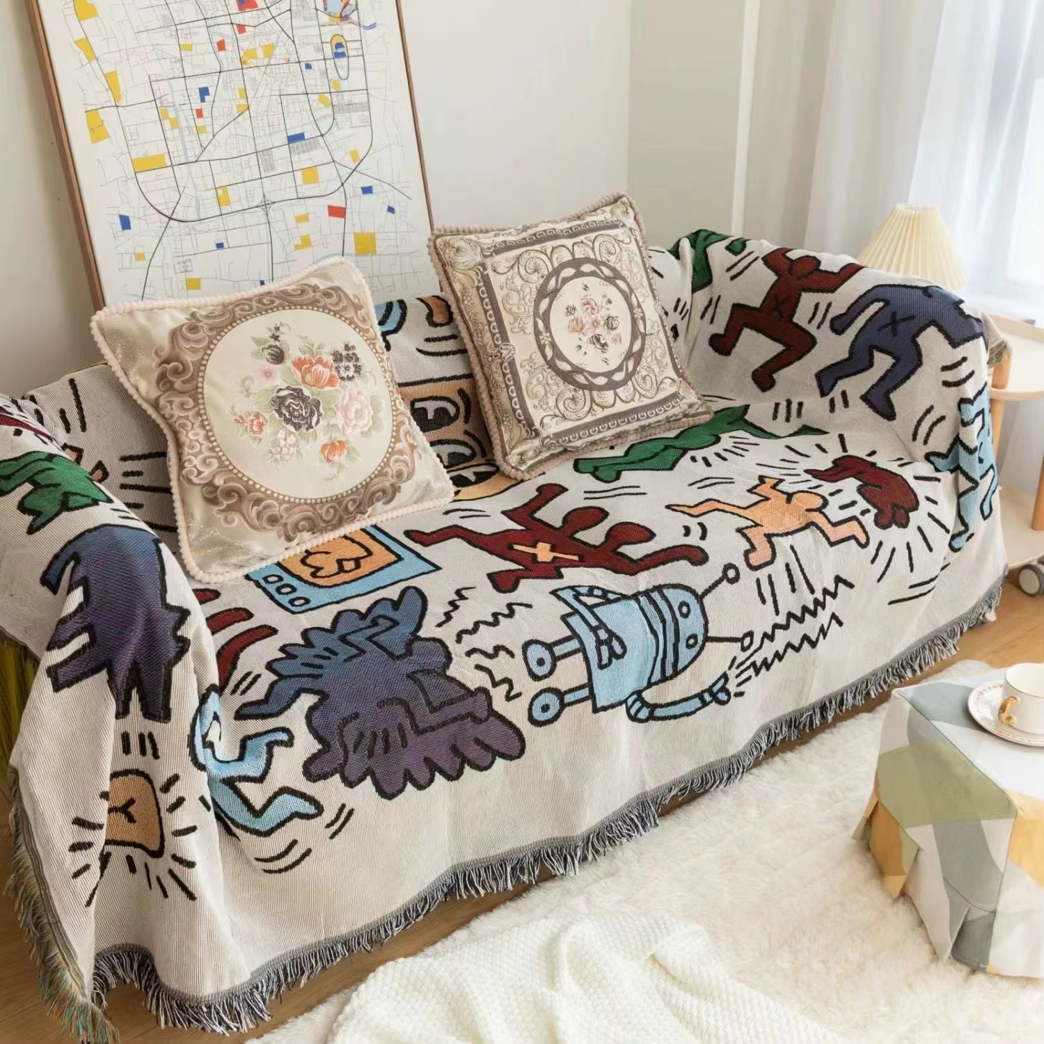 Picnic Outdoor Camping Tassels Blanket Ethnic Bohemian Striped Plaid Knitted Blankets for Bed Travel Garden Rug Mats Sofa Cover