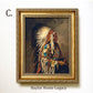 Framed Native American Oil Painting Print on Canvas, Indian Chief Canvas Art Print of Antique Painting, Framed Fine Art Native American Art