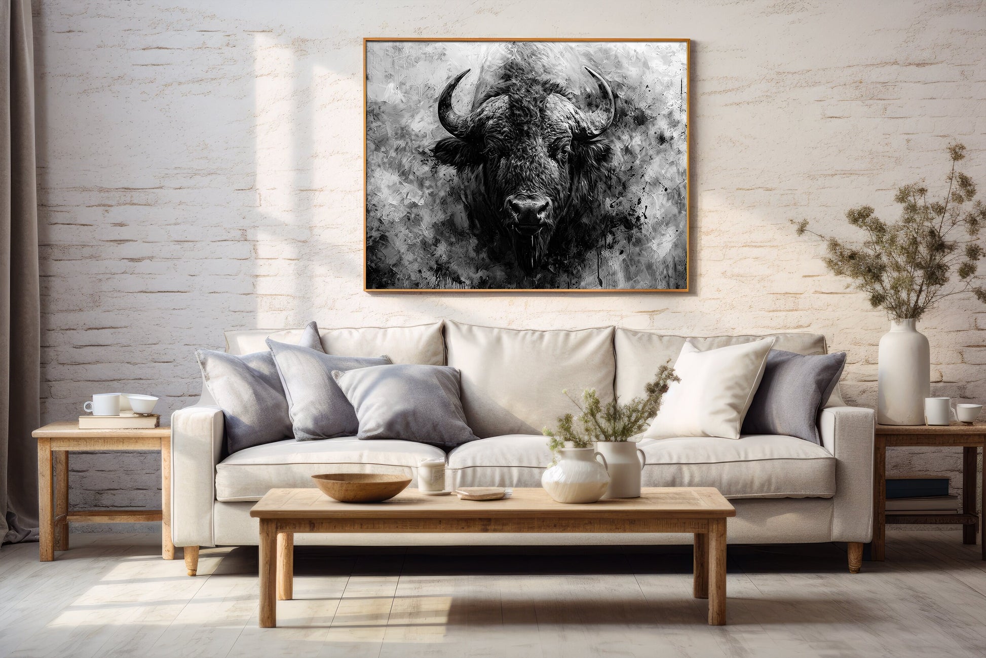 Bison Portrait Black and White Canvas Print, Abstract Wildlife Art, Bison Wall Decor, Slim Canvas Print, Contemporary Wildlife Art