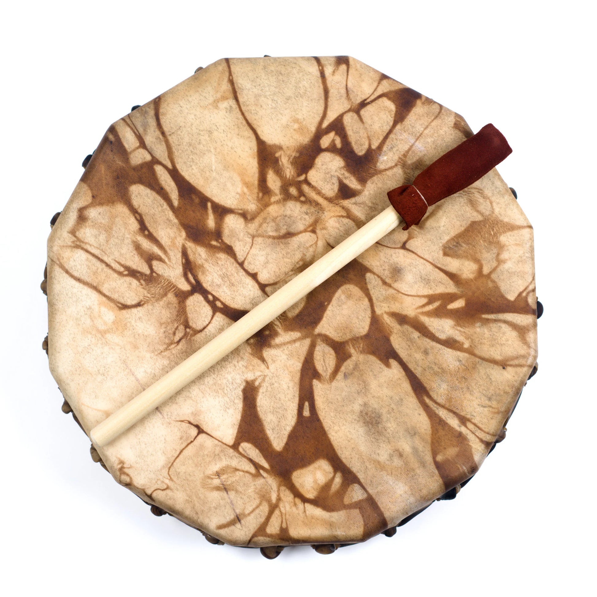Round Shaman Frame Drum, Native American Style, Deer Skin Head, Leather Mallet, Sizes 10” 13” 16”