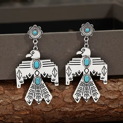 Retro Bohemian Eagle Totem Turquoise Pendant Ladies' Earrings Perfect for Parties and Vacations