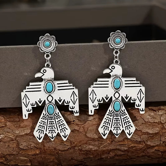 Retro Bohemian Eagle Totem Turquoise Pendant Ladies' Earrings Perfect for Parties and Vacations