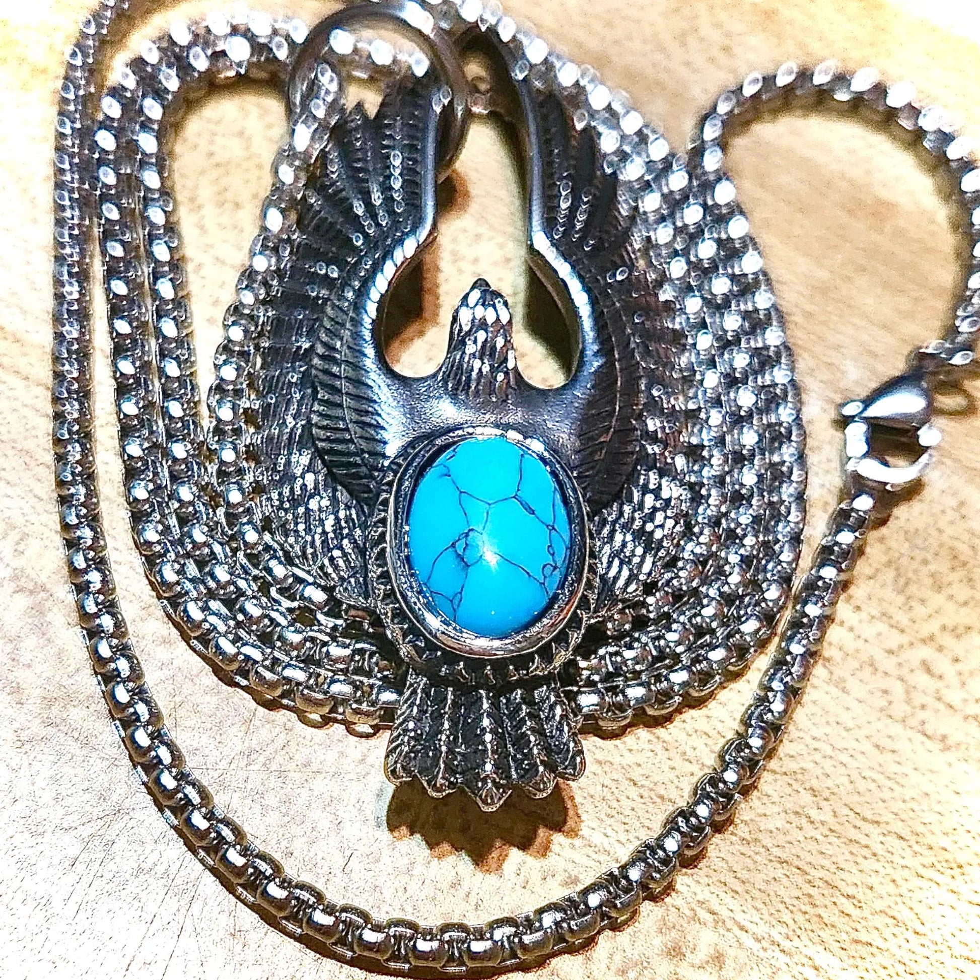 Turquoise Eagle Necklace, Eagle Pendant Necklace, Thunderbird Necklace, Stainless Steel Necklace, Birthday Gift, Turquoise Jewelry