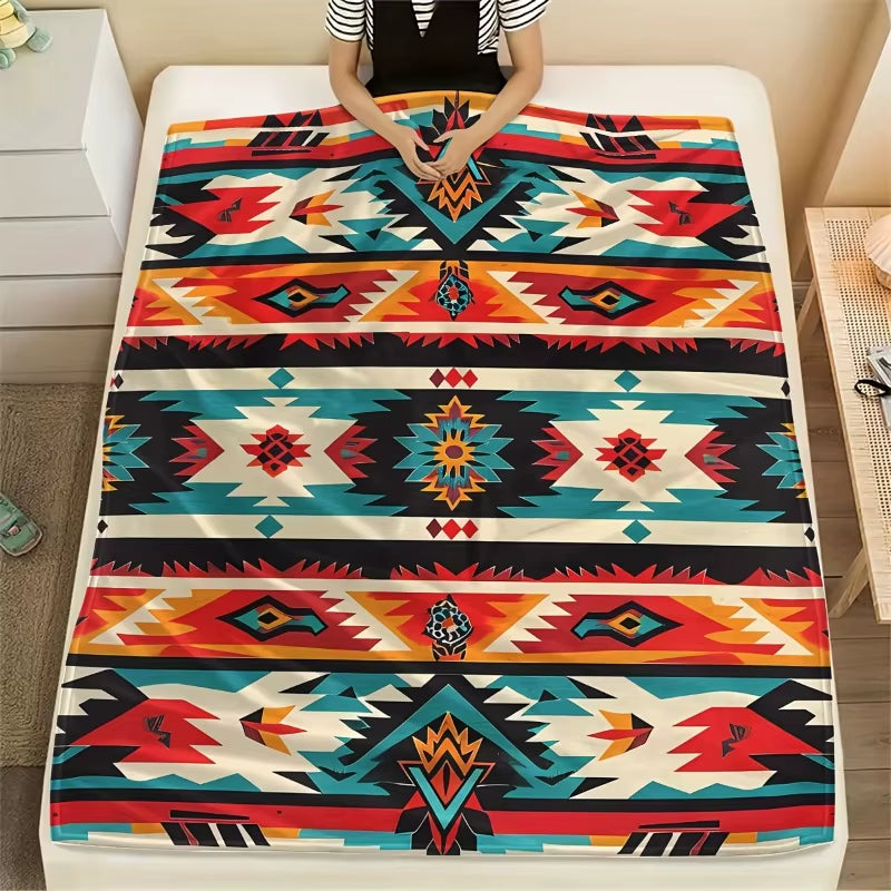 Ultra-Soft Polyester Quilt Blanket Native American-Inspired Southwest Pattern All-Season Throw for Couch or Bed Decorative Cover