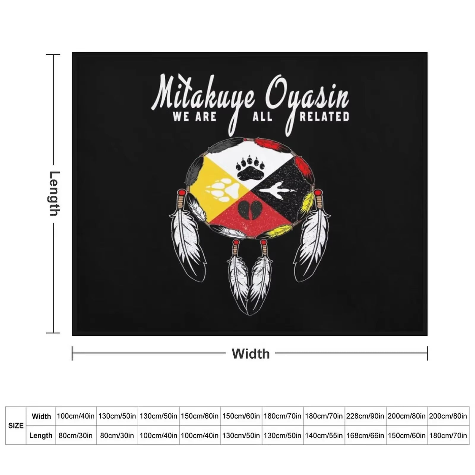 Native American Medicine Wheel - Spirit Animal Paws Mitakuye Oyasin Throw Blanket Designers Heavy Nap Flannel Fabric Blankets