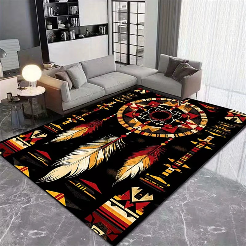 [Vibrant Dreamcatcher Mat] Vibrant Print Native American Dreamcatcher and Feather Design Non-Slip Soft Area Mat |