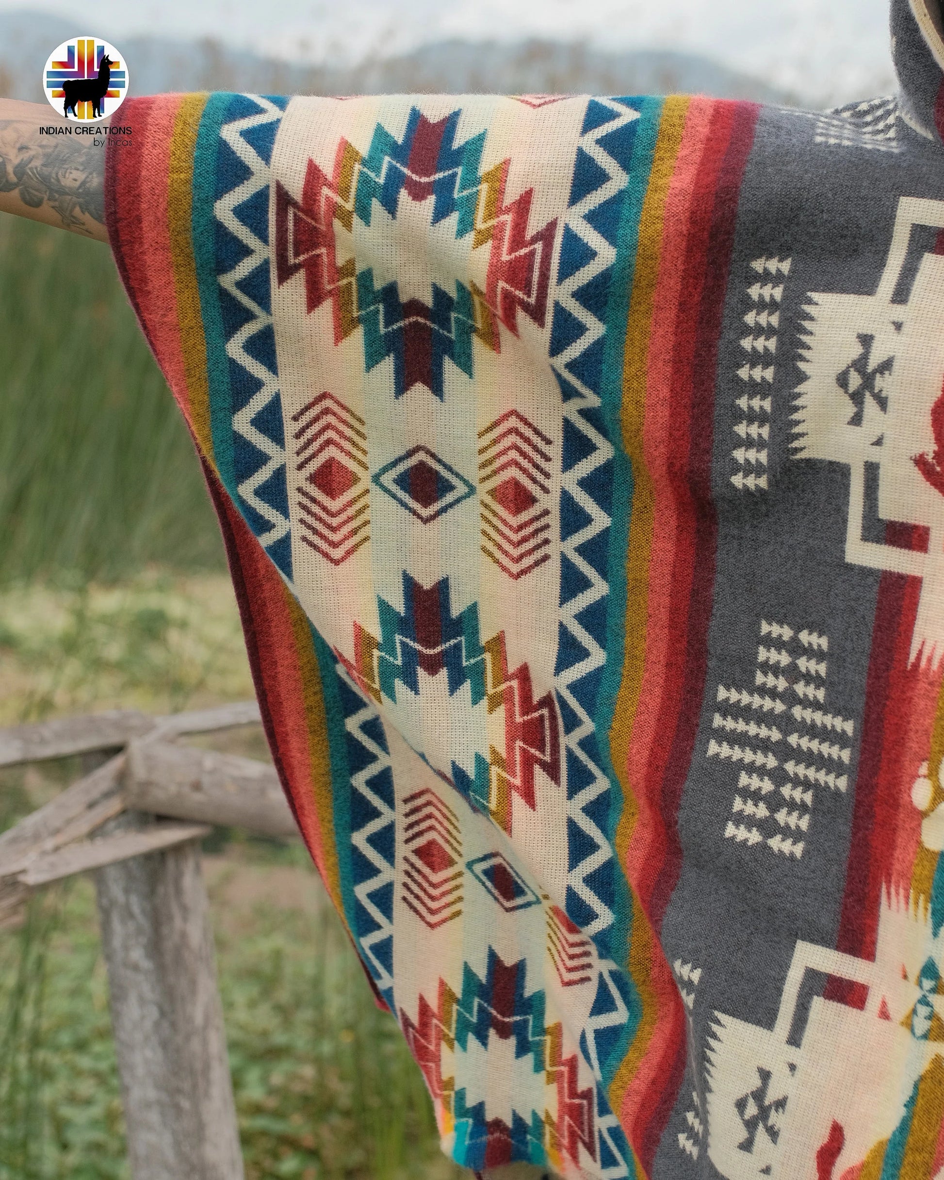 Unisex Alpaca Wool Poncho. (Gray Wolf Spirit) Exclusive Handcrafted by Indigenous Hands! Unisex. One Size. FREE SHIPPING! Gift Ideas.