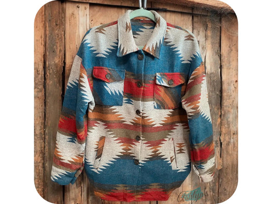 Tribal Aztec Print Jacket: Women'S Relaxed Fit with Pockets-Outerwear